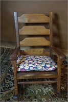 Antique Child's Oak Rocker With Cushion