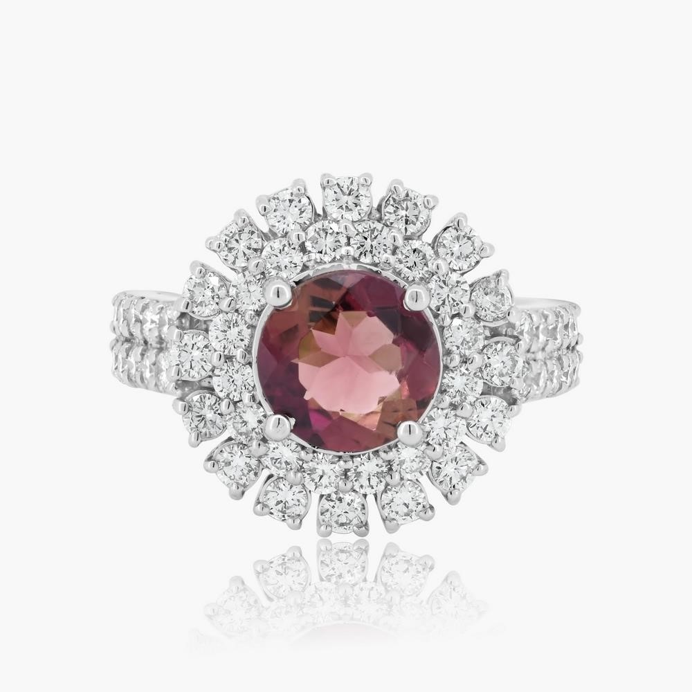 14K WHITE GOLD 1.63CT TOURMALINE 1.40CT DIAMOND RI