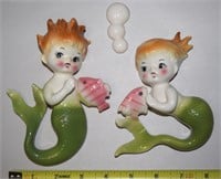 MCM Norcrest Ceramic Mermaids & Bubbles Wall Pcs