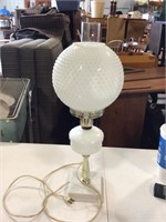 Hobnail milk glass electrified lamp