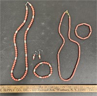 Coral Necklaces w Matching Bracelts and Earrings-