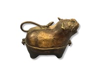 Antique Asian Brass Cat Box / Container