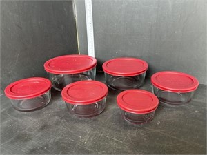 Anchor glass bowls with red lids