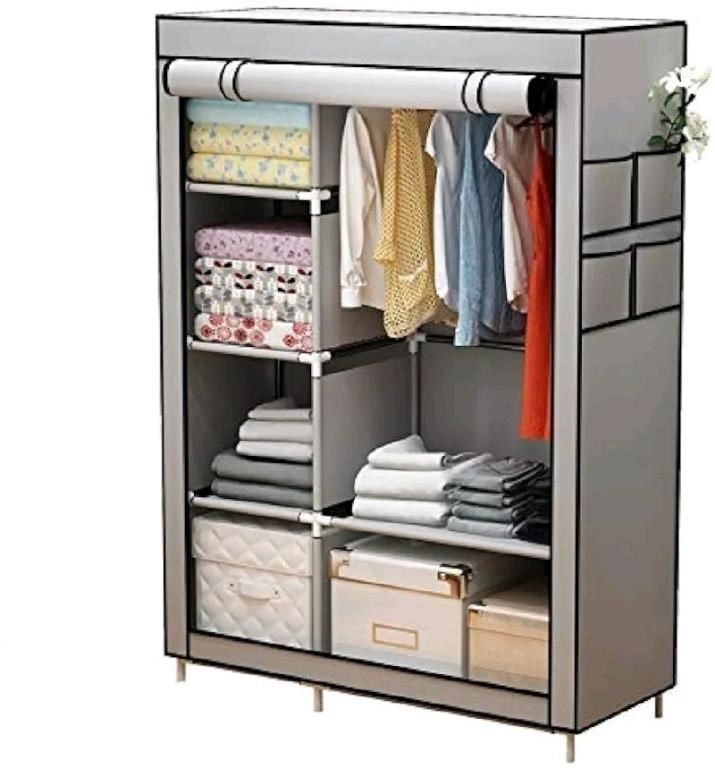 ACCSTORE Canvas Wardrobe with 6 Shelves and Hangin