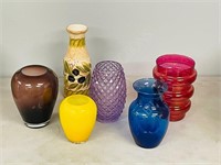 6 assorted vases