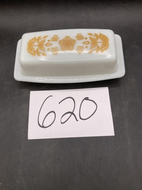 Vintage Pyrex Butterfly Gold Butter Dish