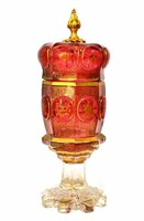 Bohemian Gilt Red Glass Covered Vase
