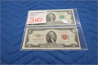 LOT, (2) US $2 BILLS, (1) 1953B RED SEAL & (1)