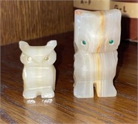 Vintage (2) Hand Carved Onyx Stone Owl Sculptures