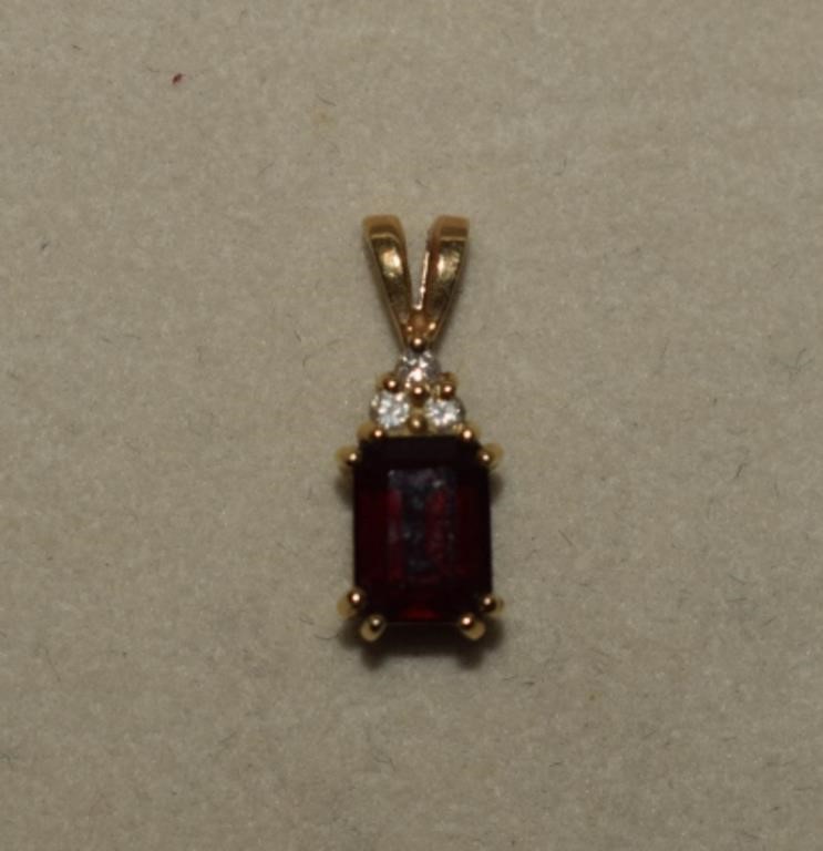 14K Garnet & Diamond Pendant