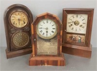 3 antique shelf clocks including Jerome & Co.,