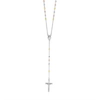 Sterling Silver Three Toned Bead Rosary Necklace