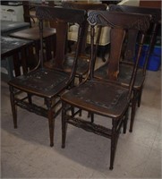 Set of 4 Oak Carved Dining Room Chairs