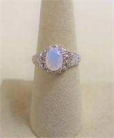 Sterling 3ct oval opal & diamond ring