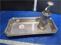 PEWTER BATHROOM TRAY & SOAP DISPENSER