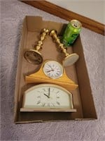 Candle Holders & 2 Small Clocks