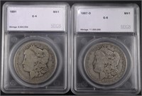 1887-O G-6 & 1891 G-4 MORGAN DOLLARS SEGS