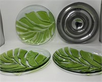 Glass and silver serving platter and plates