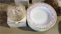 Set of eight pink and green Easter soup bowls