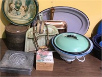 Antique coffee tin, cookie tin, granite ware