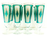 Lot of 8 MCM green/gold champagne glasses