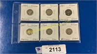 6 Mercury silver dimes 1923-1927