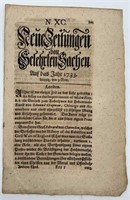 1733 Very Rare German Newspaper from Leipzig,