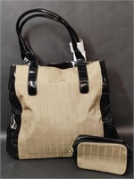 New- Tan & Black Bag with Matching Pouch