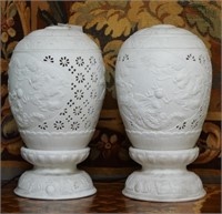 Pair of Chinese pierced ceramic lamps