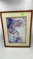 Framed tiger print signed Hong Chu Lee