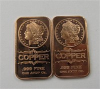 (2) .999 Fine 1oz Copper Bars