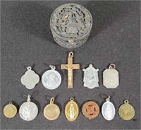 Religious Cross & Pendants w/ Trinket Box (13)
