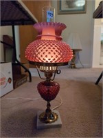 Fenton cranberry glass hobnail lamp glassware