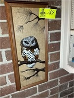 OWL THEMED PICTURE ON RT OF FIREPLACE 9 IN X 20 IN