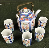 6pc Oriental Tea Set w/ Cups & Kettle