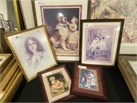 (5) Framed Pictures of Girls, Ladys, Dogs