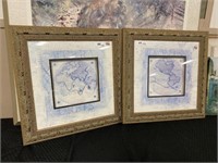 Pair Framed Map Pictures