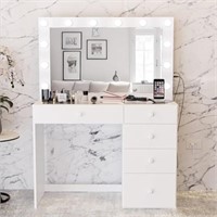 Boahaus Alana White Makeup Vanity Desk With Mirror