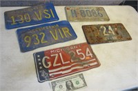 Five Vintage License Plates