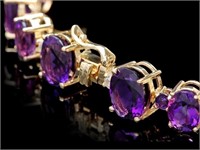 40.00ct Amethyst & 1.00ct Diam Bracelet in 14k Gol