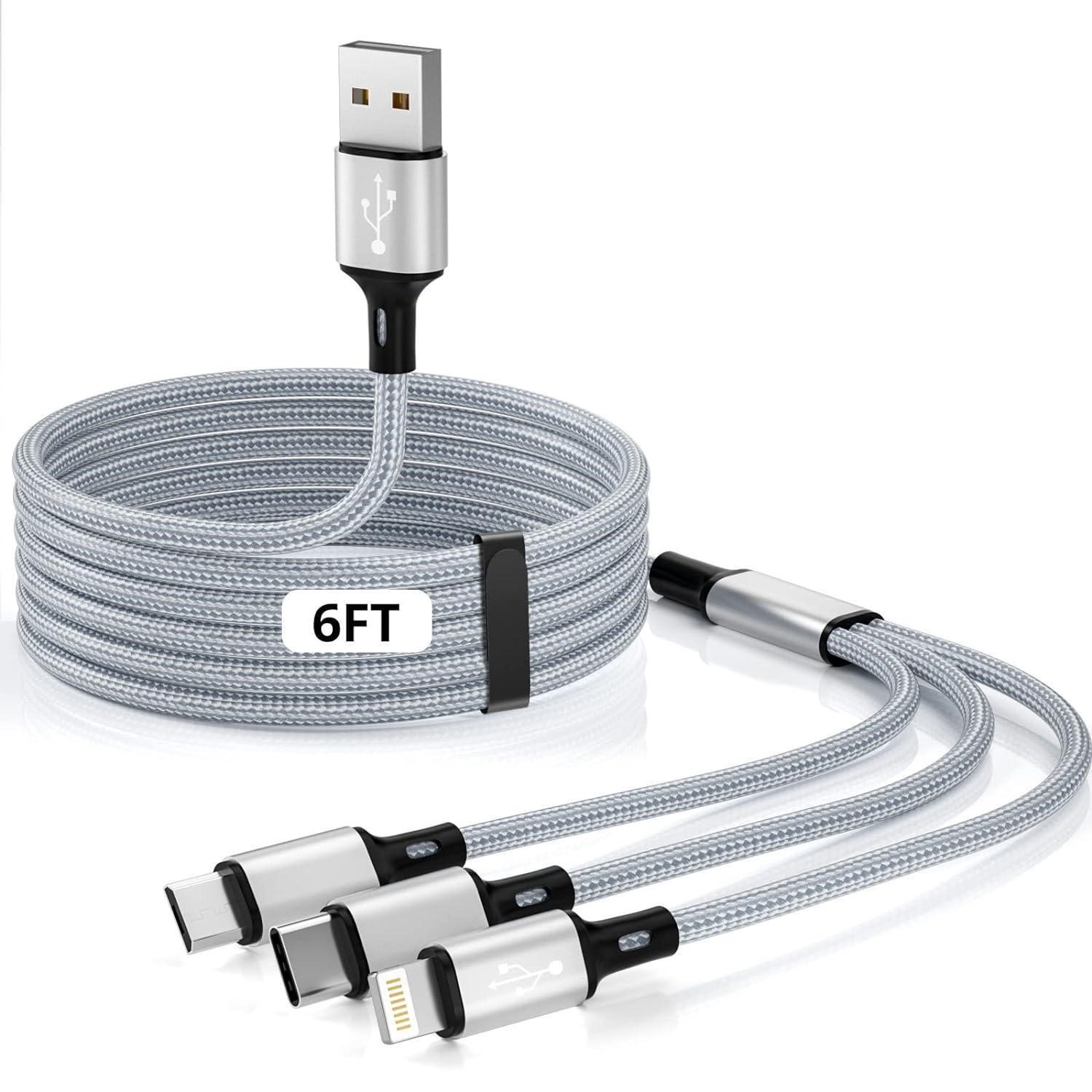 3-in-1 Multi Charging Cable 6ft x 2