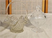 Crystal glass candy jar and glass basket