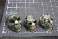 3, Druzy Moss Agate Skulls With Jasper, 6oz