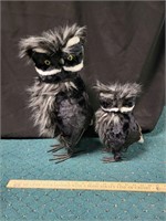 Set of 2 Black Fuzzy Owls Fall Woodland Decor