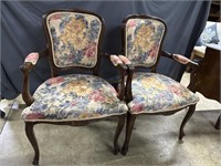PAir wooden Chairs with floral upholstery- approx.