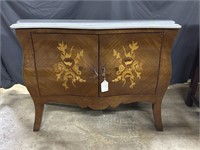 Marble top double drawer server w floral design