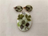 Vintage Pin and Matching Clip-On Earrings
