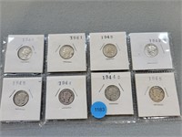 8 Mercury dimes; 1940-1945.  Buyer must confirm al