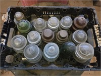 Plastic tray of vintage insulators