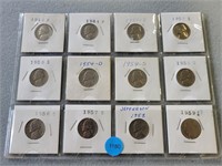 12 Jefferson nickels; 1943p-1959d.  Buyer must con